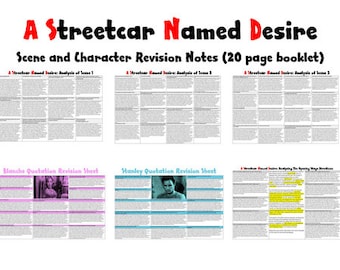 A Streetcar Named Desire A/A* Revision Notes. A 20 page booklet focusing on key quotations from each scene and for the main characters.