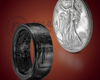 Walking Liberty Schwarz Cerakote Silber Halber Dollar Münze Ring
