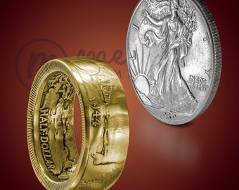 Walking Liberty Vergoldeter Silber halber Dollar Münze Ring