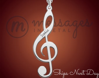 Custom Music Notes Silver With Name, Music Note Name Pendant, Treble Clef Music Jewelry, Silver Music Notes Necklace