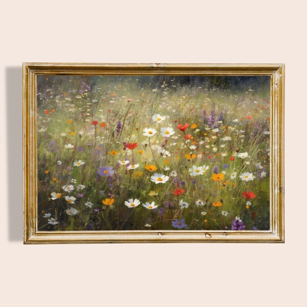 Wildflower Meadow Oil Painting l Photorealistic Vintage 1900s Style | Watercolor Art PRINTABLE | Original Vintage Art Serenity | ArtaXpress