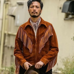 Leather tassel jacket mens best sale