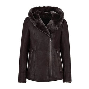 Womens Hooded Fur Shearling Long Jacket