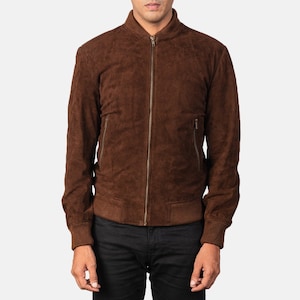 Chocolate Brown Suede Bomber Jacket