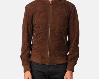 Chocolate Brown Suede Bomber Jacket