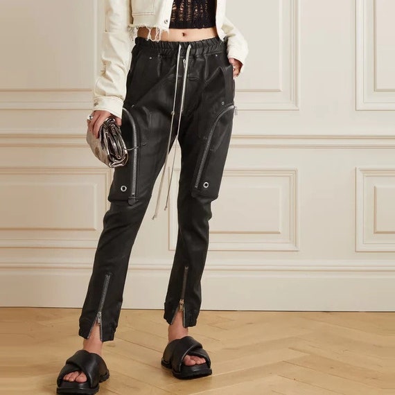 Black leather pants with zippers hot sale