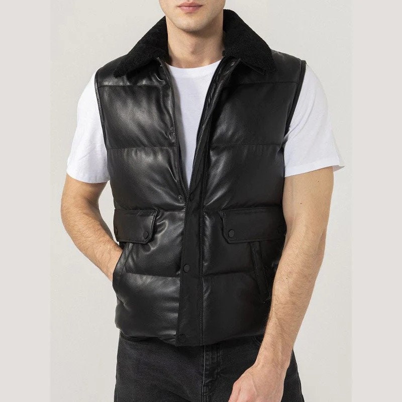 Leather Puffer Vest - Etsy