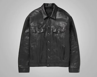 New Mens Army Black Suede Shearling Leather Trucker Jacket