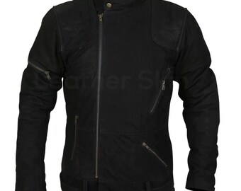 Herren Schwarze Wildleder Gürteljacke mit Reißverschlüssen an den Schultern