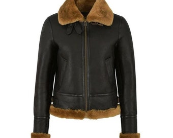 Womens Raf B3 Flying Bomber Aviator Style Shearling Leather Jacket