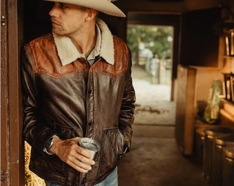 Mens Chocolate Brown Western Suede Leather Bomber Jacket