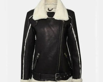 Women’s Black Oversized Shearling Leather Jacket