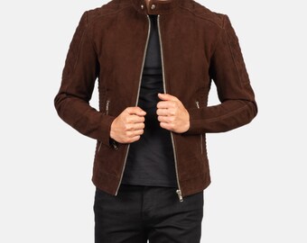 Gesteppt Braune Wildleder Biker Jacke