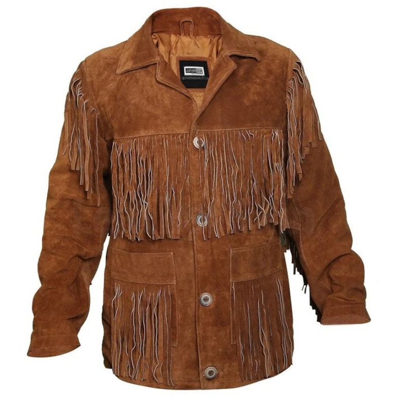 Tawny Suede Leather Jacket with Fringes image 1