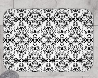 Bath Mat Hidden Mickey White with Black Print / Ornate Mickey Mouse Design / Home Decor / Home Accent