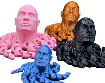 3D Printed Rocktopus, The Rock, Articulated Fidget, Dwayne Johnson, Octopus, Tinker Toy, Multiple sizes Small-Medium-Large-X-Large