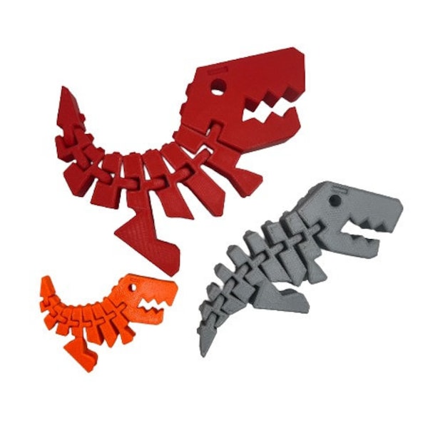 3D Printed Flexi Rex, Flexible Fidget, Flex Dino, ADHD Tinker Toy, Autism Sensory Tool, Velociraptor, Multiple sizes Small-Medium-Large
