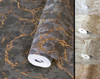 Luxury Marble Effect Wallpaper, Embossed Textured Non-Woven Vinyl Wall Covering, Washable Modern Wallpaper - One Roll Covers 177 sq ft