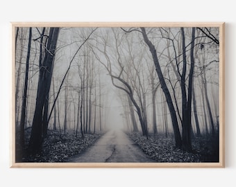 Foggy Forest Path Black and White Print (Digital Download)
