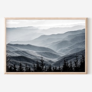 Black and White Moody Mountain Photography Print, Great Smoky Mountains Landscape Wall Art, Smokies Digital Print