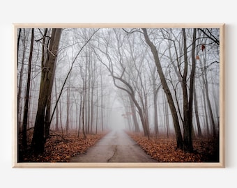 Foggy Forest Photography Print, Woodland Landscape Wall Decor (Digital Download)