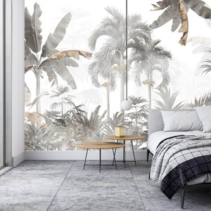 Carta da parati murale con foglie tropicali / Design speciale / Sfondo morbido / Personalizzabile / Fantastico / Rimovibile / Carta tessile in un unico pezzo