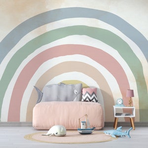 Regenbogen Pastell Aquarell Wandtattoo, Kinderzimmer Wandtattoo, Kinderzimmer Wandtattoo, Baby Shower Dekoration, Baby Junge Geschenk