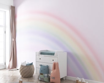 Papier peint arc-en-ciel doux Papier peint enfant Décoration murale chambre d'enfant pour filles Papier peint arc-en-ciel rose