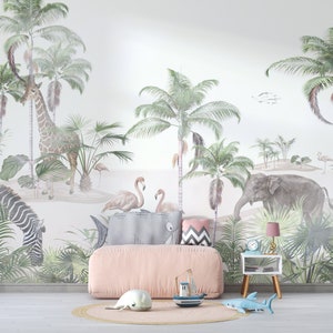 Kids Wallpaper | Kids Safari Jungle Animals Wall Mural | Safari Wallpaper