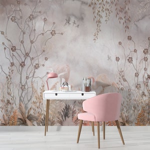 Flamingo Tropical Wallpaper, Tropical Wallpaper, Mural Wallpaper, Removable Wallpaper, Art Deco Wallpaper One-Piece