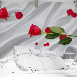 Red Roses and Leaves Mural Wallpaper
