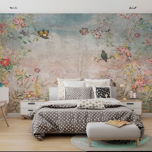 Chinoiserie Vintage Background Birds Trees Floral Wallpaper Wall Mural