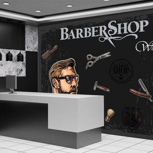 Wallpaper - Custom Barber Shop Design, Elegant Removable Wallpaper for Hairdresser Decor, Unique Gift for Salon Owners