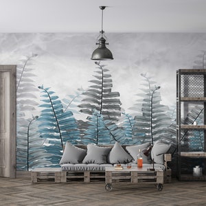 Carta da parati murale tropicale / Foglie turchesi / Design speciale / Sfondo morbido / Personalizzabile / Fantastico / Rimovibile / Carta tessile in un unico pezzo