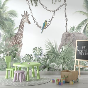 Kids Wallpaper | Kids Safari Jungle Animals Wall Mural | Safari Wallpaper
