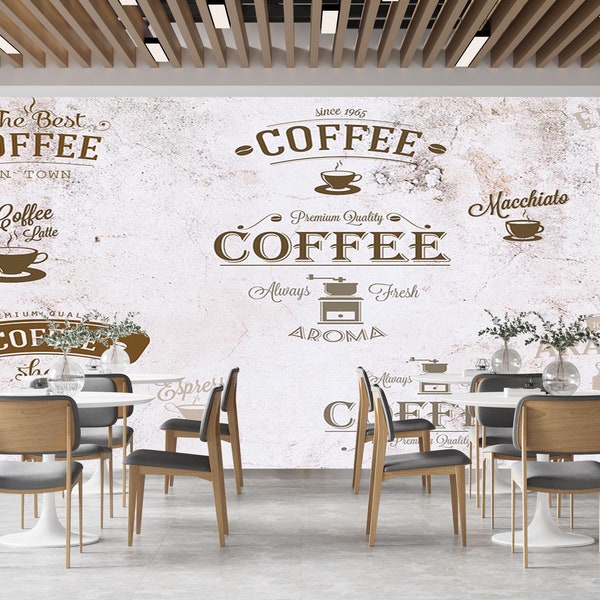 Cafe Coffee lettering and patterns on concrete floor Special Design Mural Wallpaper