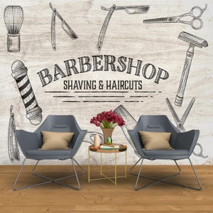 Wallpaper for Hairdresser Barbershop on Beige Background