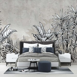 Cool Black and White Leaves Special Design Mural Wallpaper