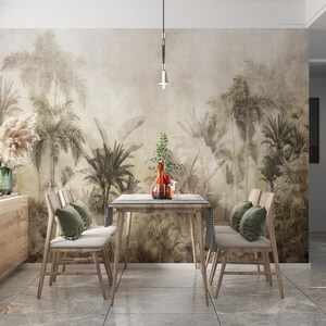 Carta da parati murale tropicale / Foglie e alberi verdi esotici / Design speciale / Personalizzabile / Rimovibile / Un pezzo