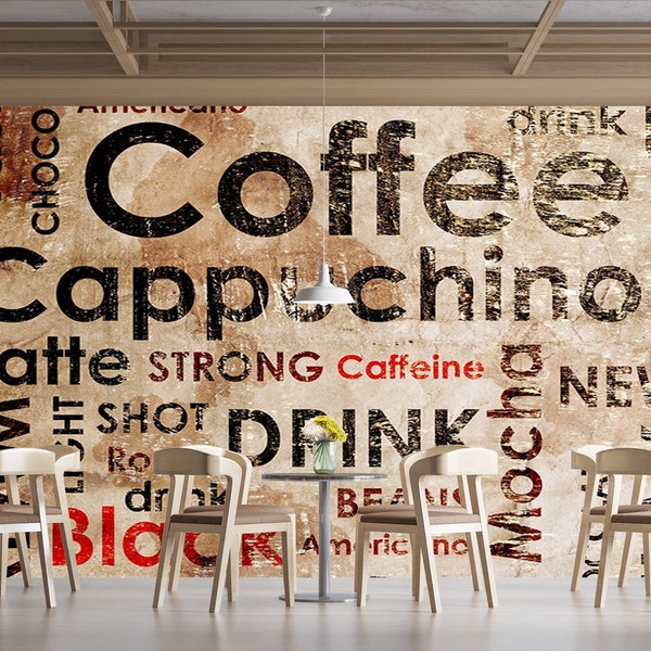 Coffee Restaurant Coffee Lettering Special Design vintage style Mural Wallpaper