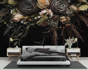 Dark Floral Wallpaper Removable | Dutch Flower Wall Mural