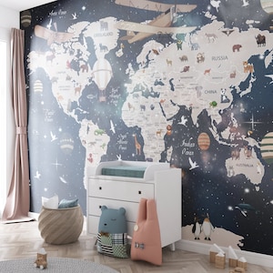 Kinder Wandbild Politische Weltkarte Wandbild Heißluftballon Tiere Wandabdeckung Kinderzimmer Kinderzimmer