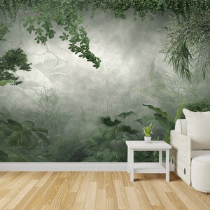 Carta da parati murale tropicale / Foglie e alberi verdi della foresta / Design speciale / Personalizzabile / Rimovibile / Un pezzo