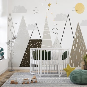 Papier peint pour chambre d'enfants aux couleurs douces, fond blanc, décoration murale spéciale