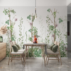 Elegant Wild Flower Wallpaper | Little Green Florals Wallpaper | Botanical Field Floral Wall Mural  One Piece Textile PAper