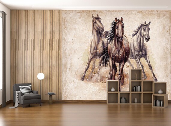 3D Horses Mural Wallpaper - Etsy