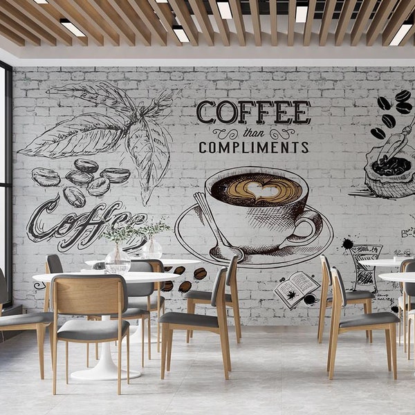 Elegant Customizable Cafe Poster, French Style Cafe Mural, Coffe Shop Mural, Coffee Shop Wallpaper, Restaurant Removable Wallpaper One Piece