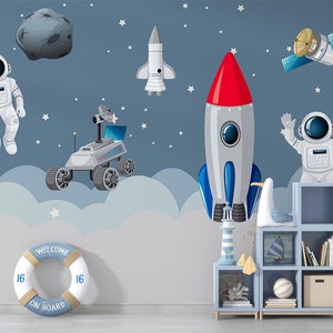 Carta da parati per bambini / Carta da parati murale con astronauta / Carta da parati spaziale per bambini