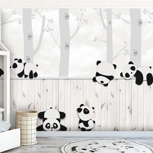 Cute Pandas Wallpaper, Kids Wallpaper, Nursery Wall Decal, Removable Wallpaper Kids, Nursery Wallpaper