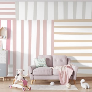 Papier peint couleur douce pour chambre d'enfants, lignes roses, Design spécial, papier peint mural